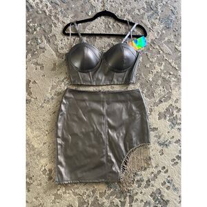 *NWT* Say What Silver Rhinestone Rave Skirt & Bra Set SIZE L